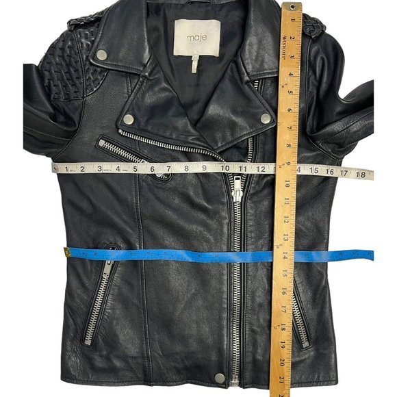 Maje Biker Moto Zip Jacket Black Lamb Leather Size 38 - Picture 12 of 16